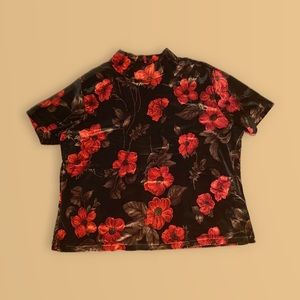 Vintage Velvet Rib Mockneck in Floral L-XL